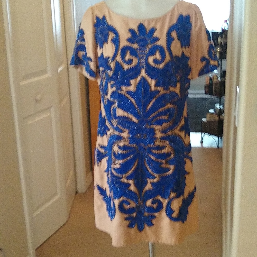 Tracy Reese Silk sequin cobalt blue & blushbdress size medium